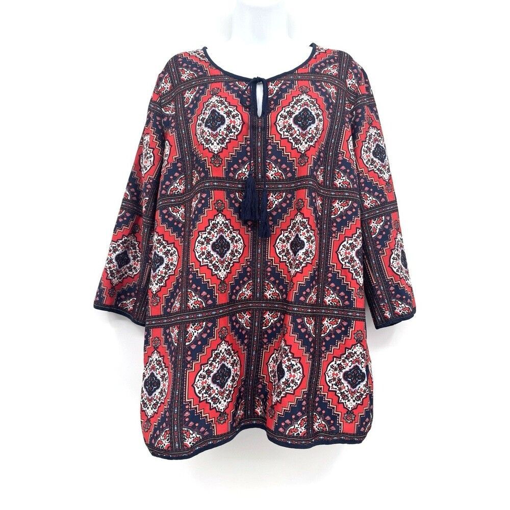 KUT from the Kloth Womens L Boho Chic Medallion Print Tassel Tie Tunic Festival